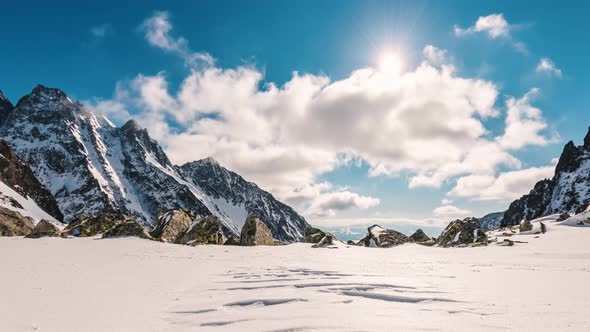 Clouds Motion in Sunny Wintre Alps Mountains Nature