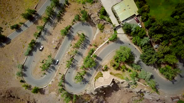 Aerial view of Camino A Farellones, Lo Barnechea, Santiago, Chile.