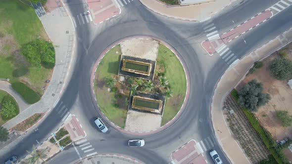 Roundabout From Above At Traffic Day