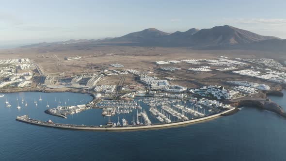 Aerial view of the Marina yacht club, Lanzarote, Canary Islands, Spain.