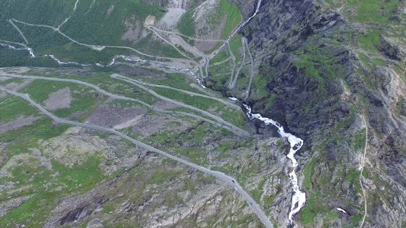 Trollstigen pass in Norway seen from air