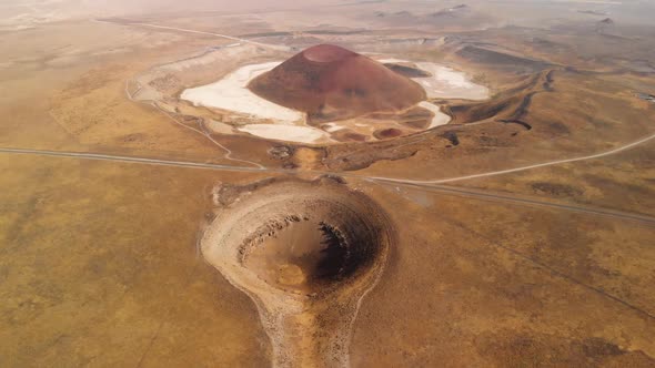 Spaceship Exploring Volcanic Crater on Mars