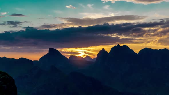 Timelapse of Sunrise and Floating Clouds Above Norway Islands and Mountains