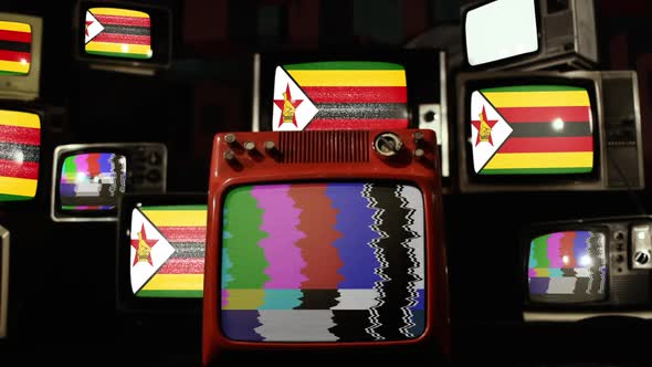 Flag of Zimbabwe on a Retro TV Stack.