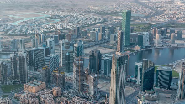 Downtown of Dubai in the Morning Timelapse After Sunrise