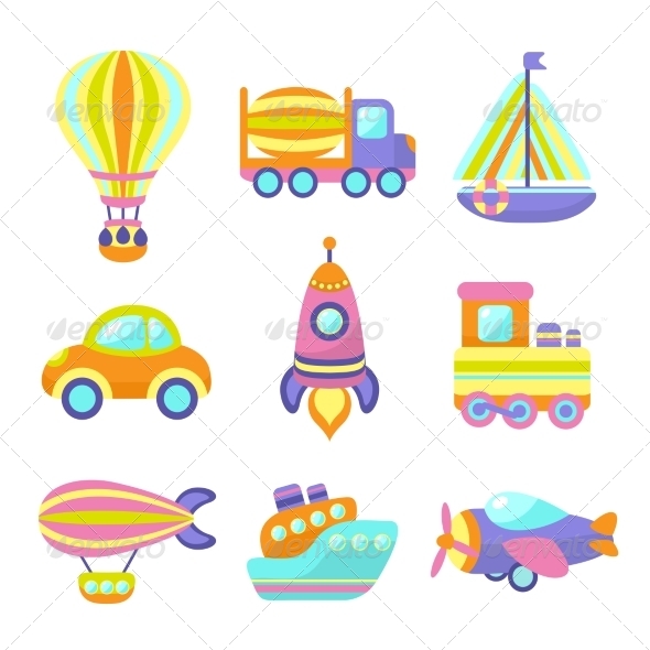 Transport Toys Icons Set