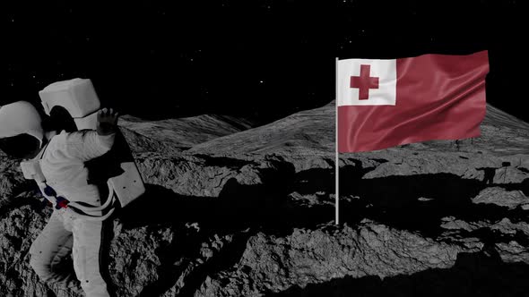 Astronaut Planting Tonga Flag on the Moon