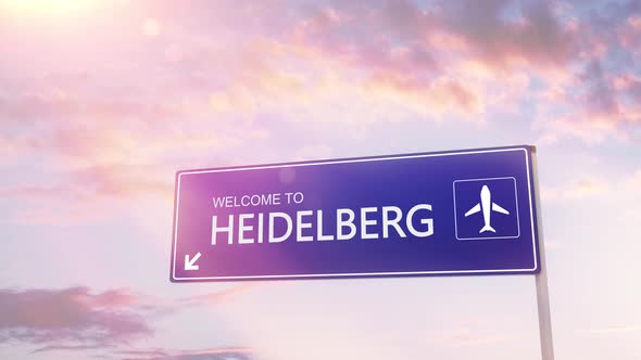 Heidelberg City Sign Plane Landing in Daylight