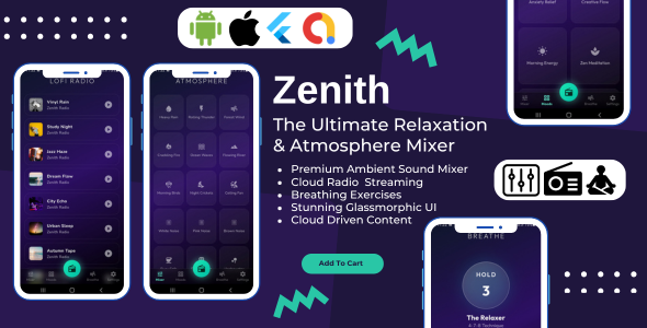 Zenith - Sleep Sounds, Focus Radio and Wellness Flutter App | AdMob & Online Admin