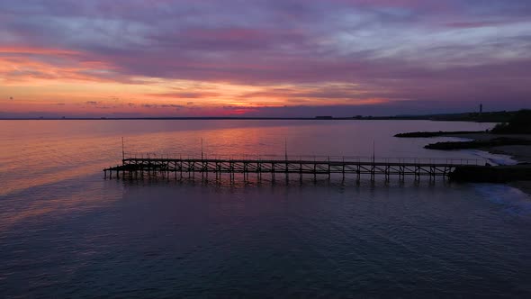 Aerial view of sunset over the beach