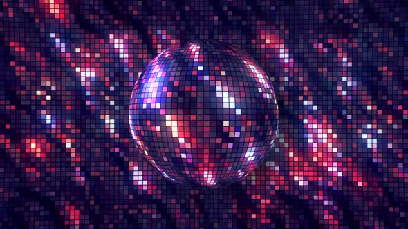 Disco ball with beautiful color shimmers on repeating background