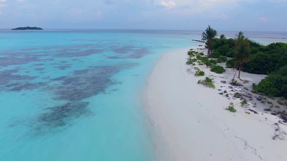 Drone Flyuing Along Maldive Paradise Tropical Island