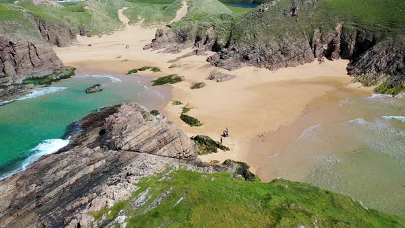 Aerial View of the Murder Hole Beach Officially Called Boyeeghether Bay in County Donegal Ireland