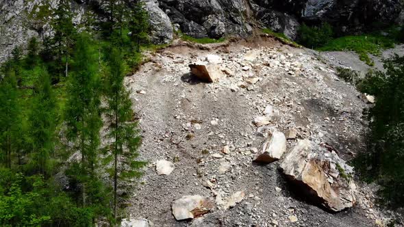 Rock fall on the Traunstein in Gmunden in Upper Austria drone video