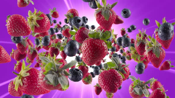 Burst of Strawberry Blueberry in Lilac Violet Background