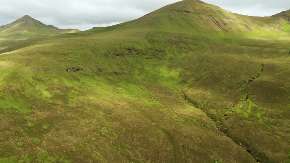 Aerial View of the Green Hills in the Faroe Islands