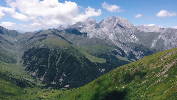 Drone view of alpine landscape in summer, Ploeckenpass, Austria