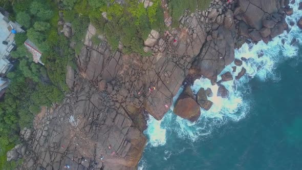 Green Rock Near Sea Aerial View