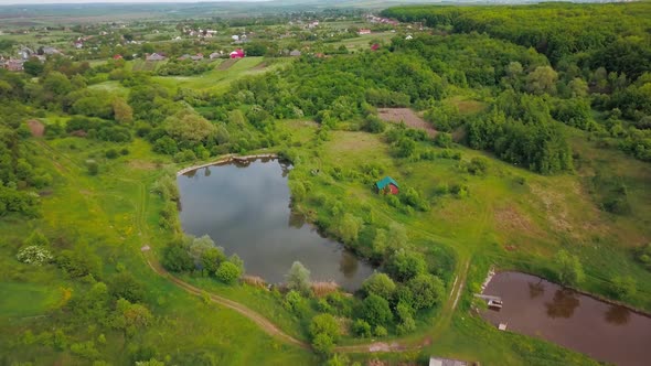 Aerial View Over Green Trees Forest on Daytime in Spring in Western Ukraine