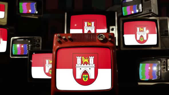 Flag of Hanover, Germany, on Retro TVs.