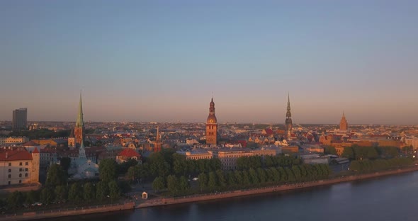 Riga aerial sunset view over old town