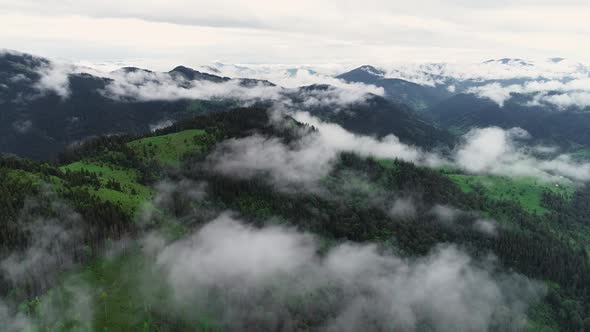 Epic Aerial Flight Over Mist Forrest, Summer Trees, Sunset Colors Epic Glory Inspiration, Hiking And