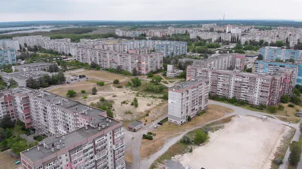 Industrial Alpinism. Aerial View. Work on Outer Insulate Building with Styrofoam