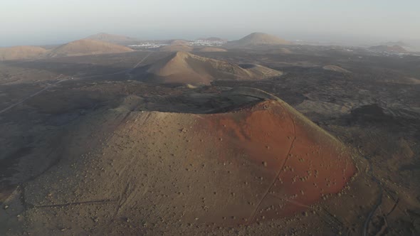 Aerial view of volcanic formation on Lanzarote island, Canary Islands, Spain.