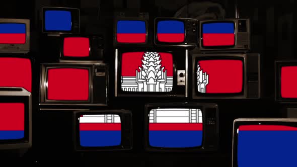 Flag of Cambodia on Retro TVs.