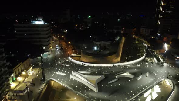 Night Nicosia. City blocks road traffic. Top view of the night city. Cyprus at night.