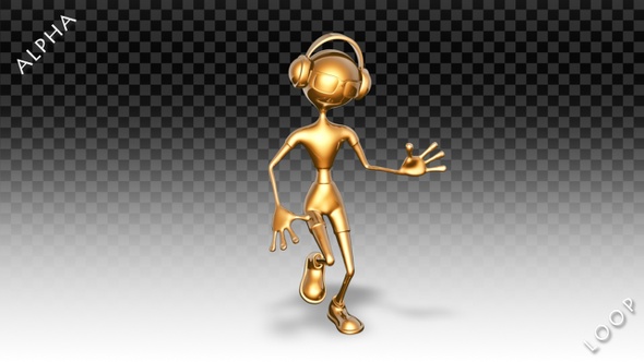 3D Gold Man - Cartoon Energy Dance