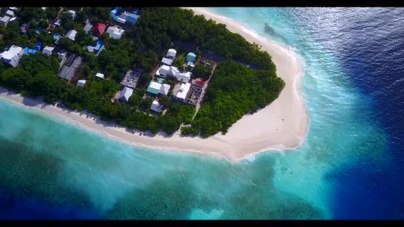 Aerial view tourism of idyllic island beach voyage by blue sea with white sand background of journey
