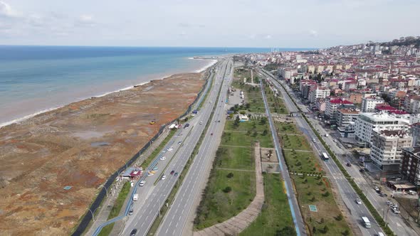 Aerial Coastside Cityscape