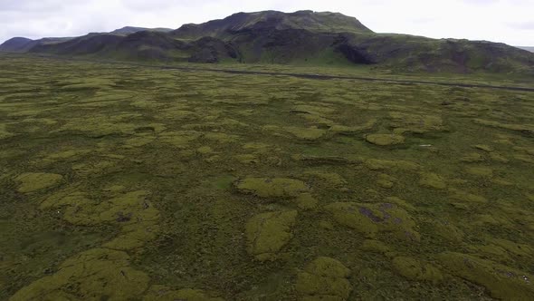 Aerial View of Mossy Lava Field in Iceland