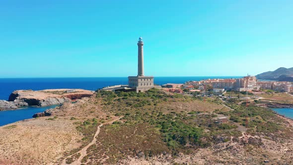 Aerial View. Lighthouse Faro Cabo De Palos ,Spain, Meditterian Sea