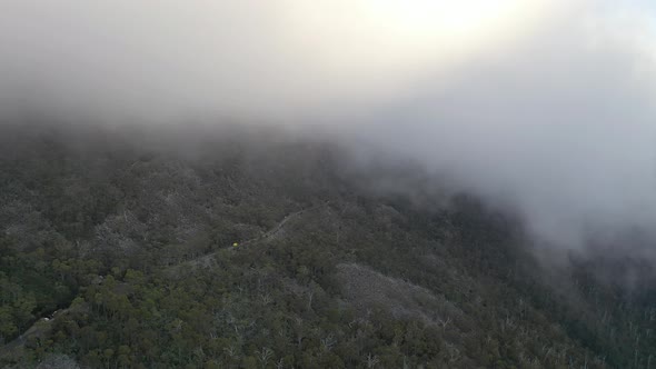 Fog and Mist above Mt Wellington (Kunanyi), Hobart, Tasmania Aerial Drone 4K