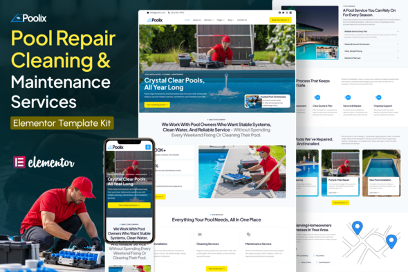 Poolix – Pool Cleaning &  Maintenance Elementor Template Kit