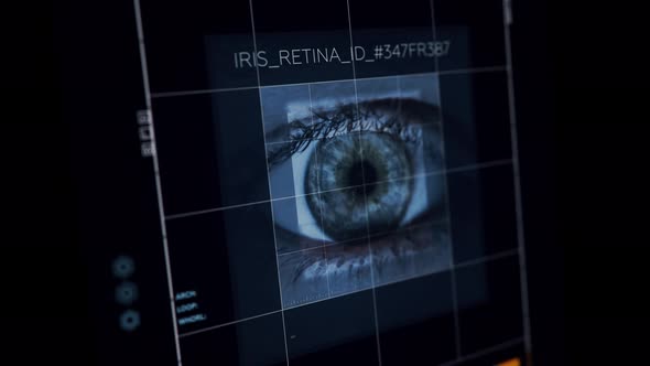 Retina eye on computer screen of modern futuristic advanced technology. UI.