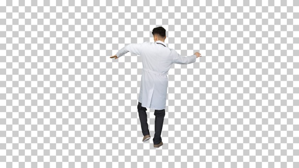 Handsome doctor man wearing medical uniform dancing, Alpha Channel