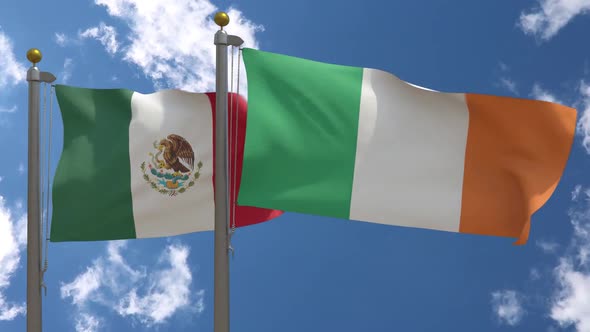 Mexico Flag Vs Ireland Flag On Flagpole