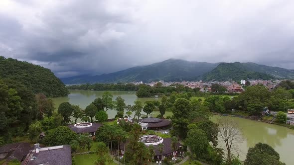 Aerial view of city on next to a river in Philippines.