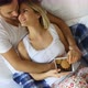 Couple Eats Breakfast in Bed - VideoHive Item for Sale