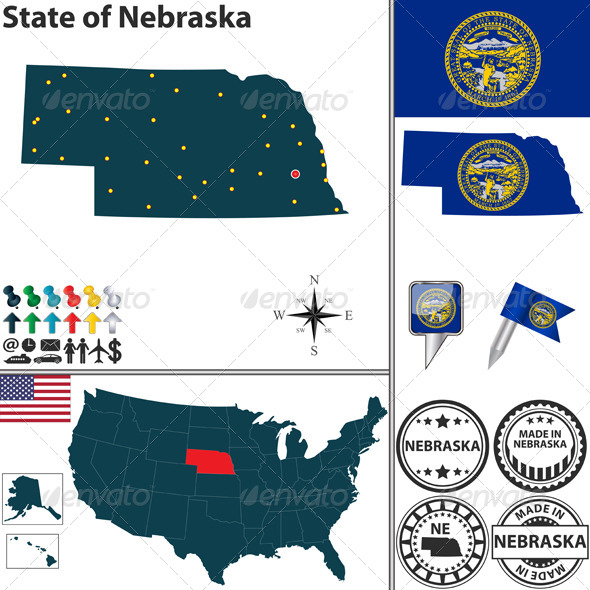 Map of State Nebraska, USA