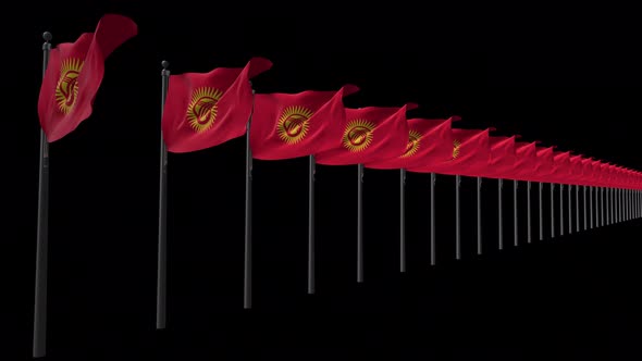 Row Of Kyrgyzstan Flags With Alpha 4K