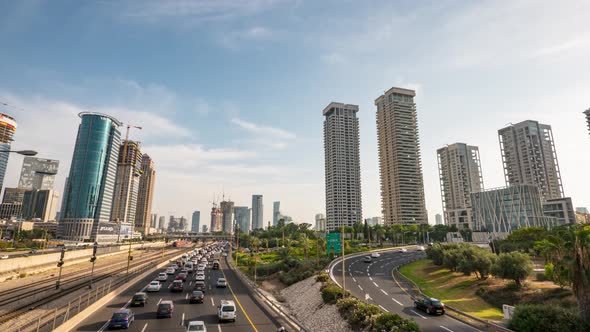 Amazing Traffic and Clouds Moving Super Fast In the Urban City of Tel Aviv