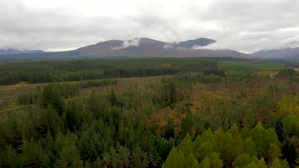 Aerial view of Laggan dam artificial lake and beautiful countryside and wood