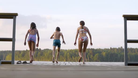 Happy Family Have Vacations at the Lake