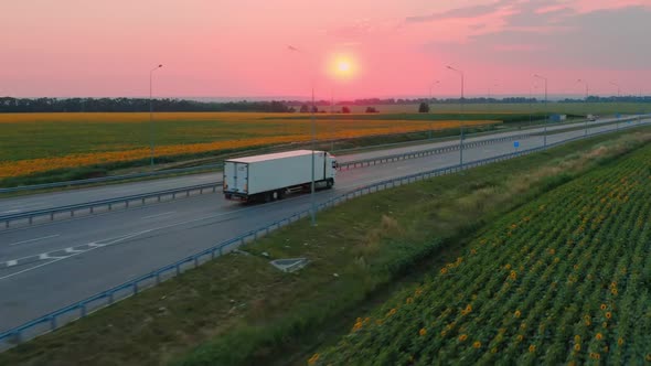 Moving White Truck with Semitrailer