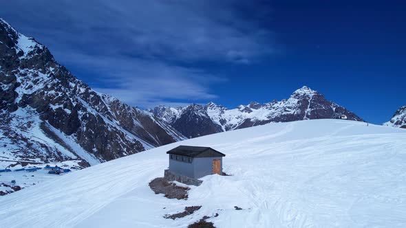 Ski station center at Andes Mountains. Snow winterness scenery.