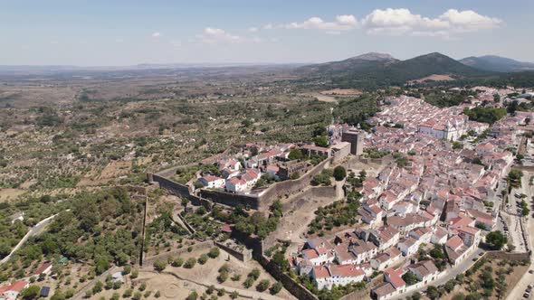 Castelo de Vide hilltop Castle, Portugal. Picturesque town. Aerial view